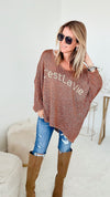 Italian C'est La Vie Knit Pullover - Rust/Gold-140 Sweaters-Germany-Coastal Bloom Boutique, find the trendiest versions of the popular styles and looks Located in Indialantic, FL