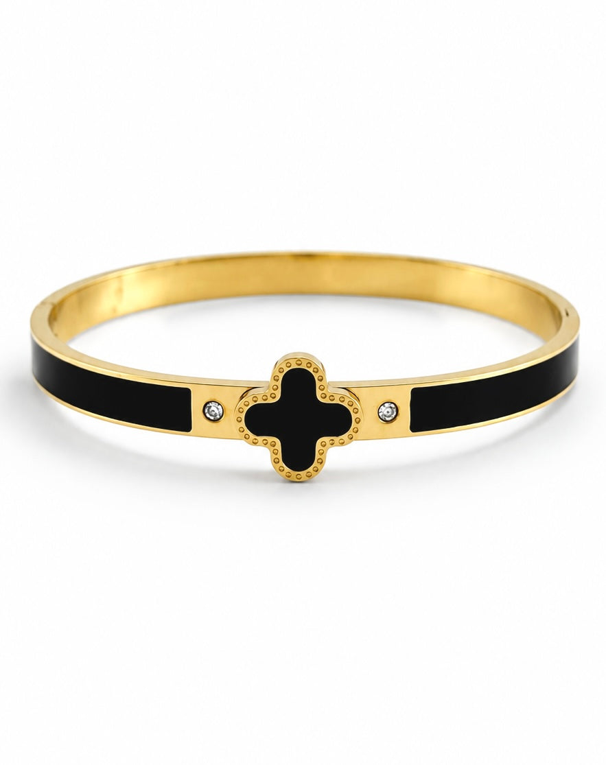 Stainless Steel Enamel Clover Bracelet - Black