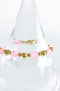 Beaded Stretch Bracelet - Pink/Gold-230 Jewelry-NYC-Coastal Bloom Boutique, find the trendiest versions of the popular styles and looks Located in Indialantic, FL