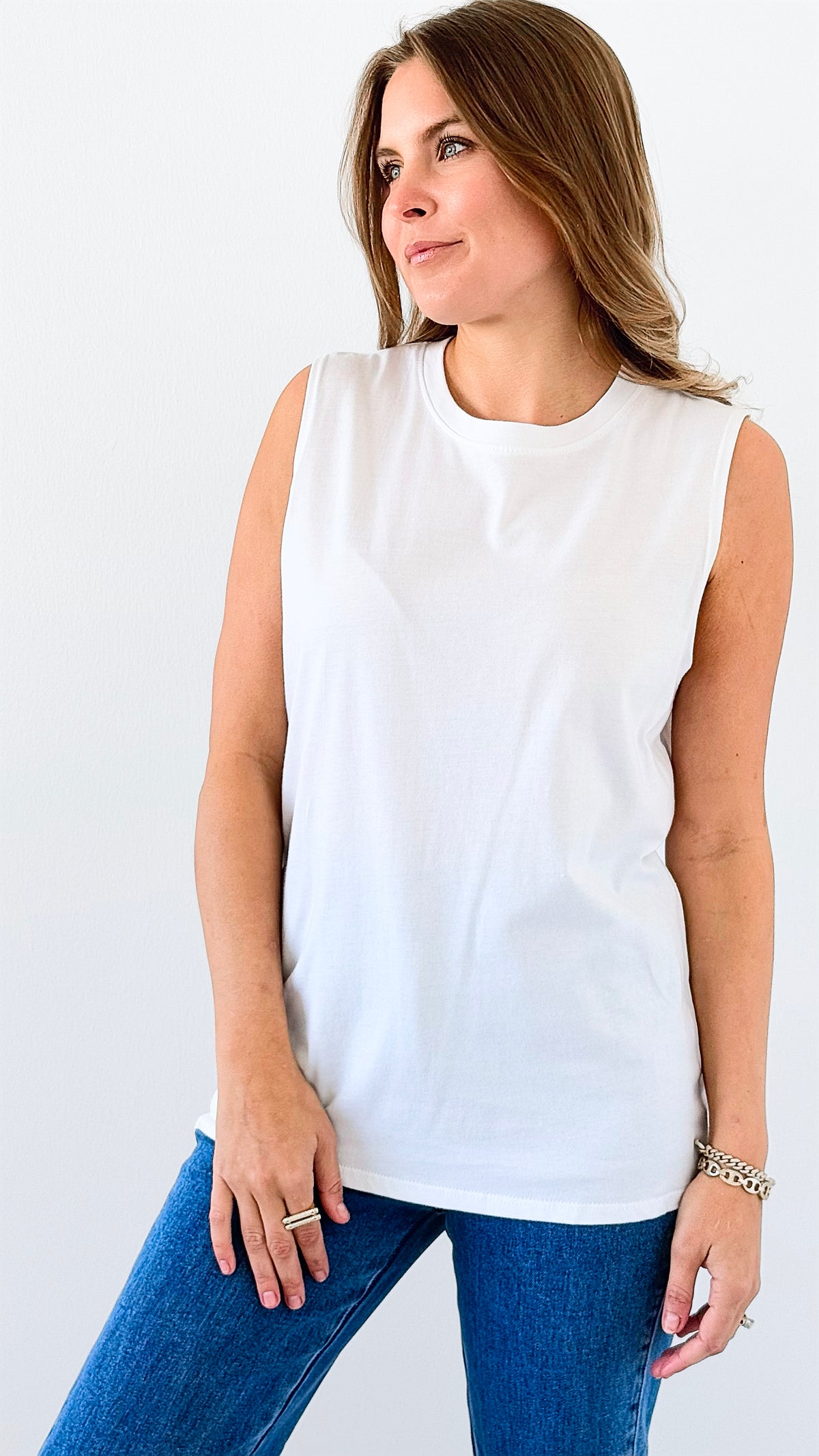 Timeless Essential Tank Top - White-100 Sleeveless Tops-Tres Bien-Coastal Bloom Boutique, find the trendiest versions of the popular styles and looks Located in Indialantic, FL