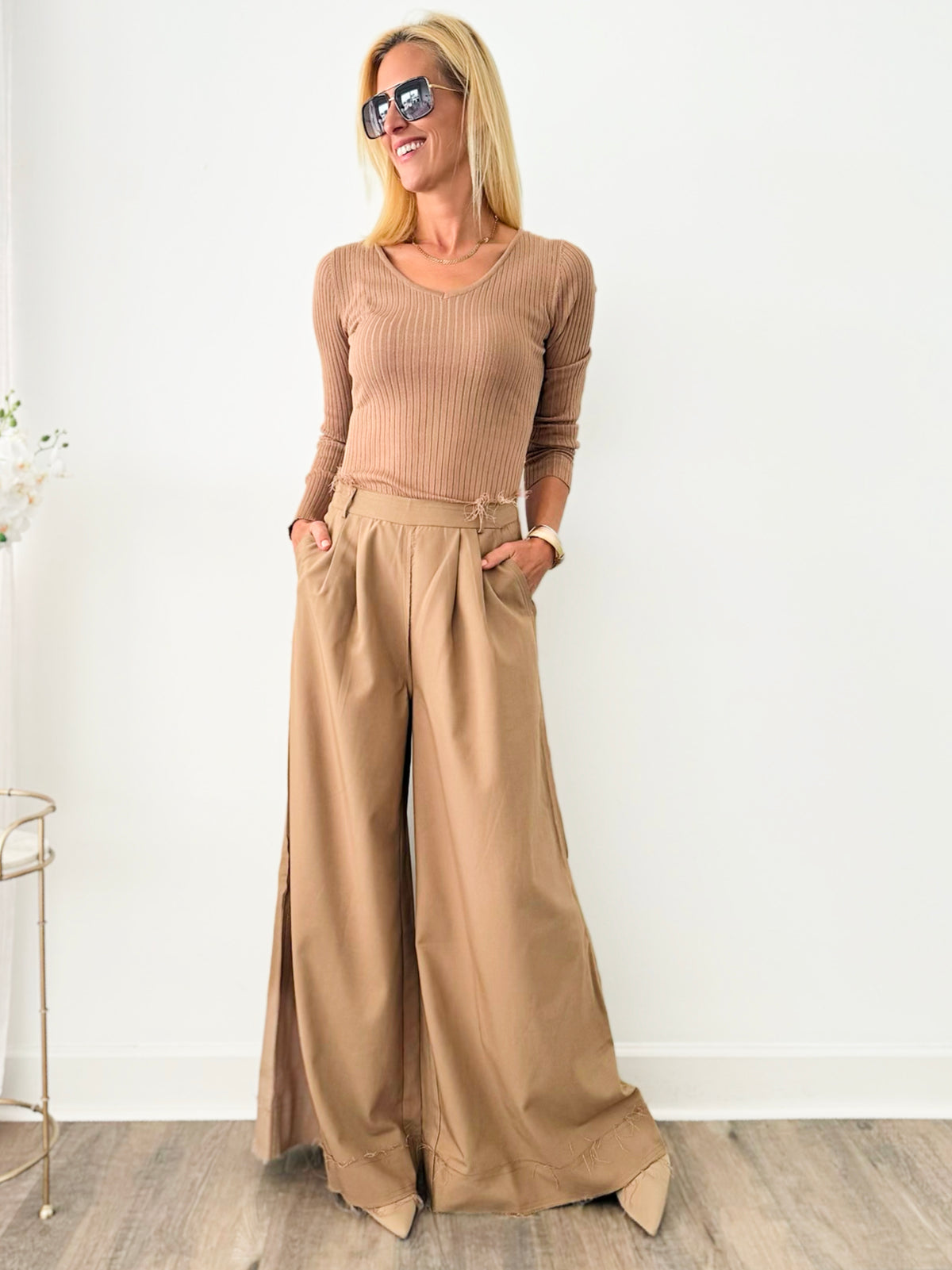 Raw Edge Wide Leg Pants-170 Bottoms-Vocal-Coastal Bloom Boutique, find the trendiest versions of the popular styles and looks Located in Indialantic, FL