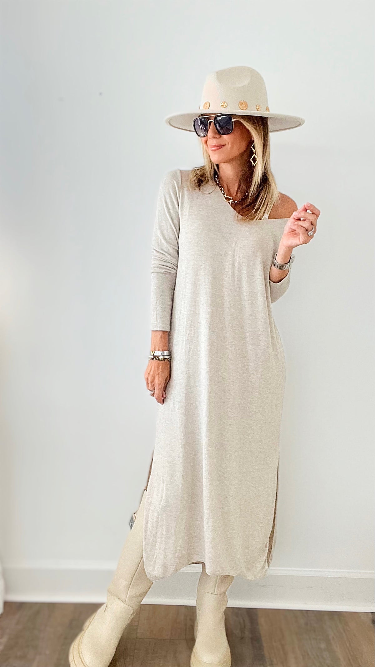 Italian Sweater Maxi Dress - Heather Beige-200 dresses/jumpsuits/rompers-Yolly-Coastal Bloom Boutique, find the trendiest versions of the popular styles and looks Located in Indialantic, FL