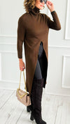 Chic Long Split Italian Sweater - Brown-150 Cardigans/Layers-Italianissimo/Z Studio-Coastal Bloom Boutique, find the trendiest versions of the popular styles and looks Located in Indialantic, FL