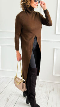 Chic Long Split Italian Sweater - Brown-150 Cardigans/Layers-Italianissimo/Z Studio-Coastal Bloom Boutique, find the trendiest versions of the popular styles and looks Located in Indialantic, FL