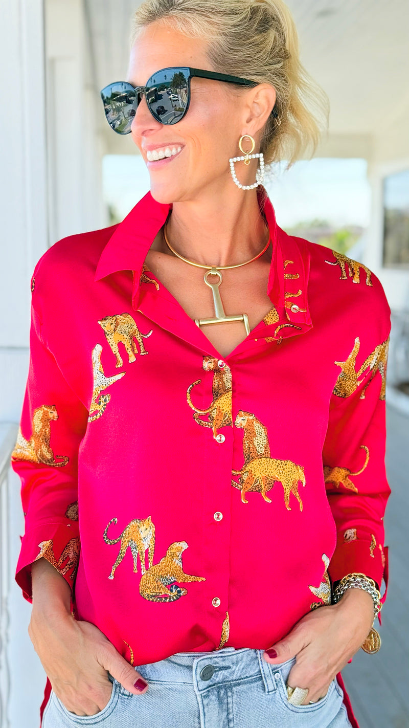 Wild Serenade Button Down Top - Sangria-130 Long Sleeve Tops-Umgee-Coastal Bloom Boutique, find the trendiest versions of the popular styles and looks Located in Indialantic, FL