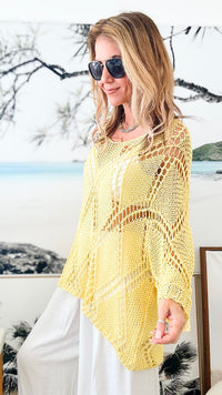 Diamond Crochet Italian Pullover - Light Yellow-140 Sweaters-Italianissimo-Coastal Bloom Boutique, find the trendiest versions of the popular styles and looks Located in Indialantic, FL