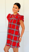 Plaid Ruffle Sleeve Dress - Red Mix-200 Dresses/Jumpsuits/Rompers-Jodifl-Coastal Bloom Boutique, find the trendiest versions of the popular styles and looks Located in Indialantic, FL
