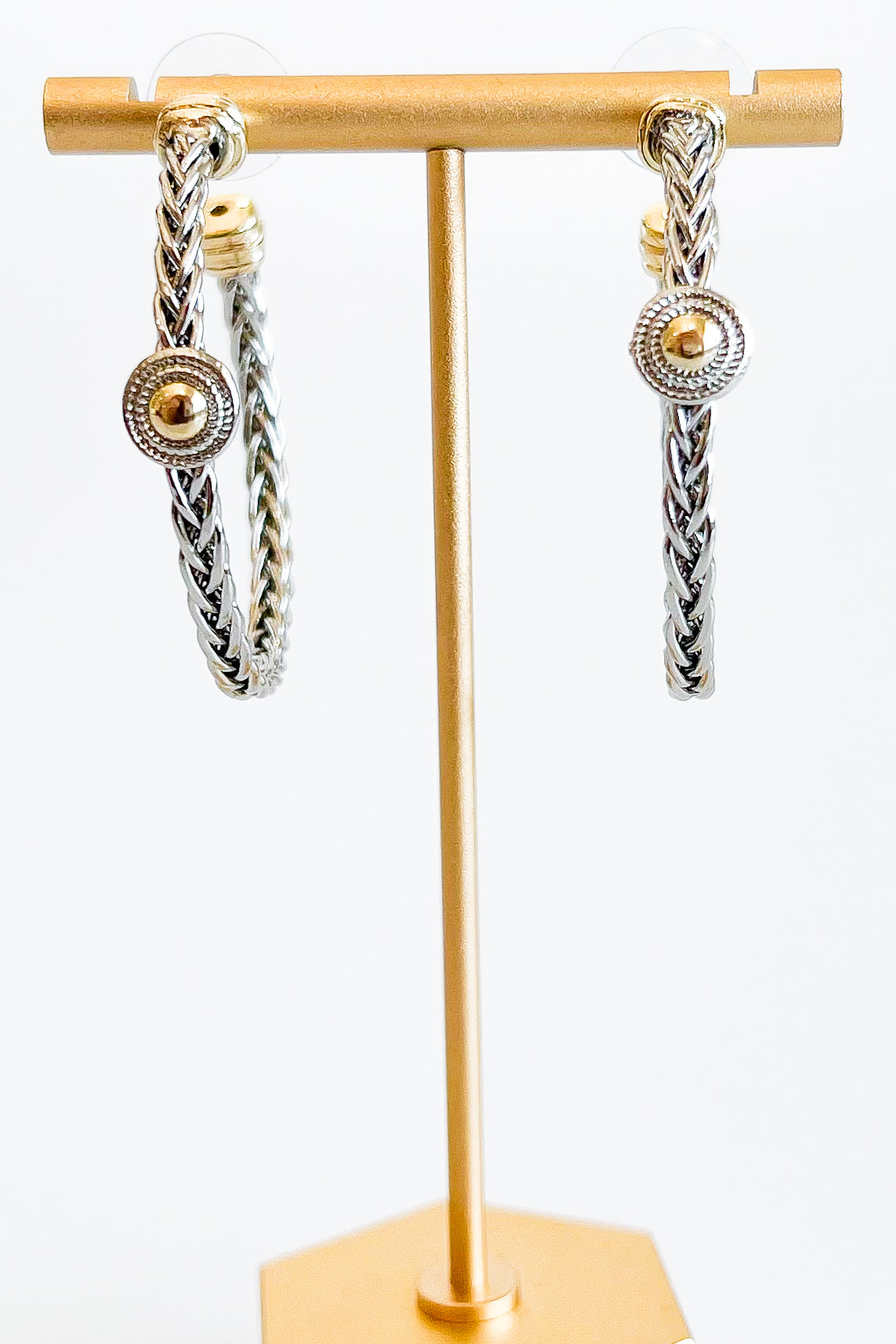 Two Tone Round Rope Chunky Earrings-230 Jewelry-NYW-Coastal Bloom Boutique, find the trendiest versions of the popular styles and looks Located in Indialantic, FL
