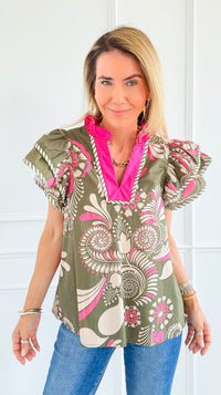 Petal Pop Ruffle Sleeve Blouse-110 Short Sleeve Tops-entro-Coastal Bloom Boutique, find the trendiest versions of the popular styles and looks Located in Indialantic, FL