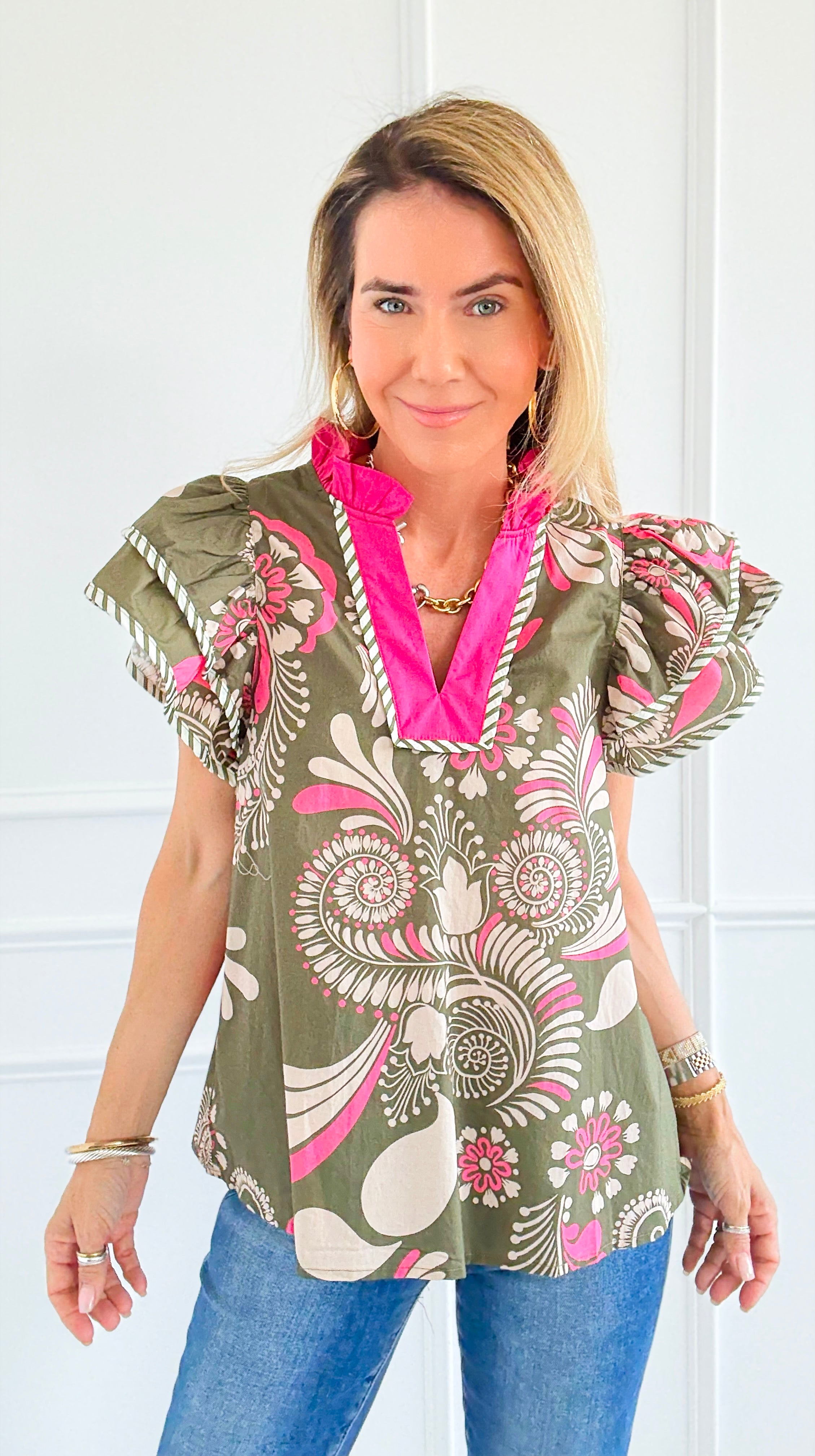 Petal Pop Ruffle Sleeve Blouse-110 Short Sleeve Tops-entro-Coastal Bloom Boutique, find the trendiest versions of the popular styles and looks Located in Indialantic, FL
