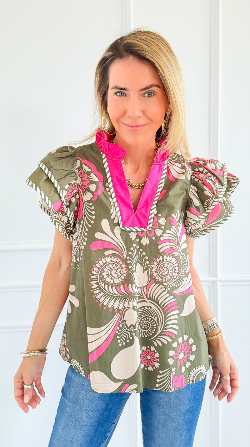 Petal Pop Ruffle Sleeve Blouse-110 Short Sleeve Tops-entro-Coastal Bloom Boutique, find the trendiest versions of the popular styles and looks Located in Indialantic, FL
