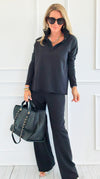 Chic & Cozy Eileen French Terry Pant Set-Black-210 Loungewear/sets-EC COLLECTION INC-Coastal Bloom Boutique, find the trendiest versions of the popular styles and looks Located in Indialantic, FL
