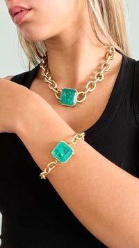 Chunky Crystal Square Magnetic Bracelet - Emerald-230 Jewelry-AF Designs-Coastal Bloom Boutique, find the trendiest versions of the popular styles and looks Located in Indialantic, FL