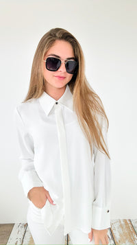 Refined Essentials Button Down Top-White-130 Long sleeve top-Must Have-Coastal Bloom Boutique, find the trendiest versions of the popular styles and looks Located in Indialantic, FL