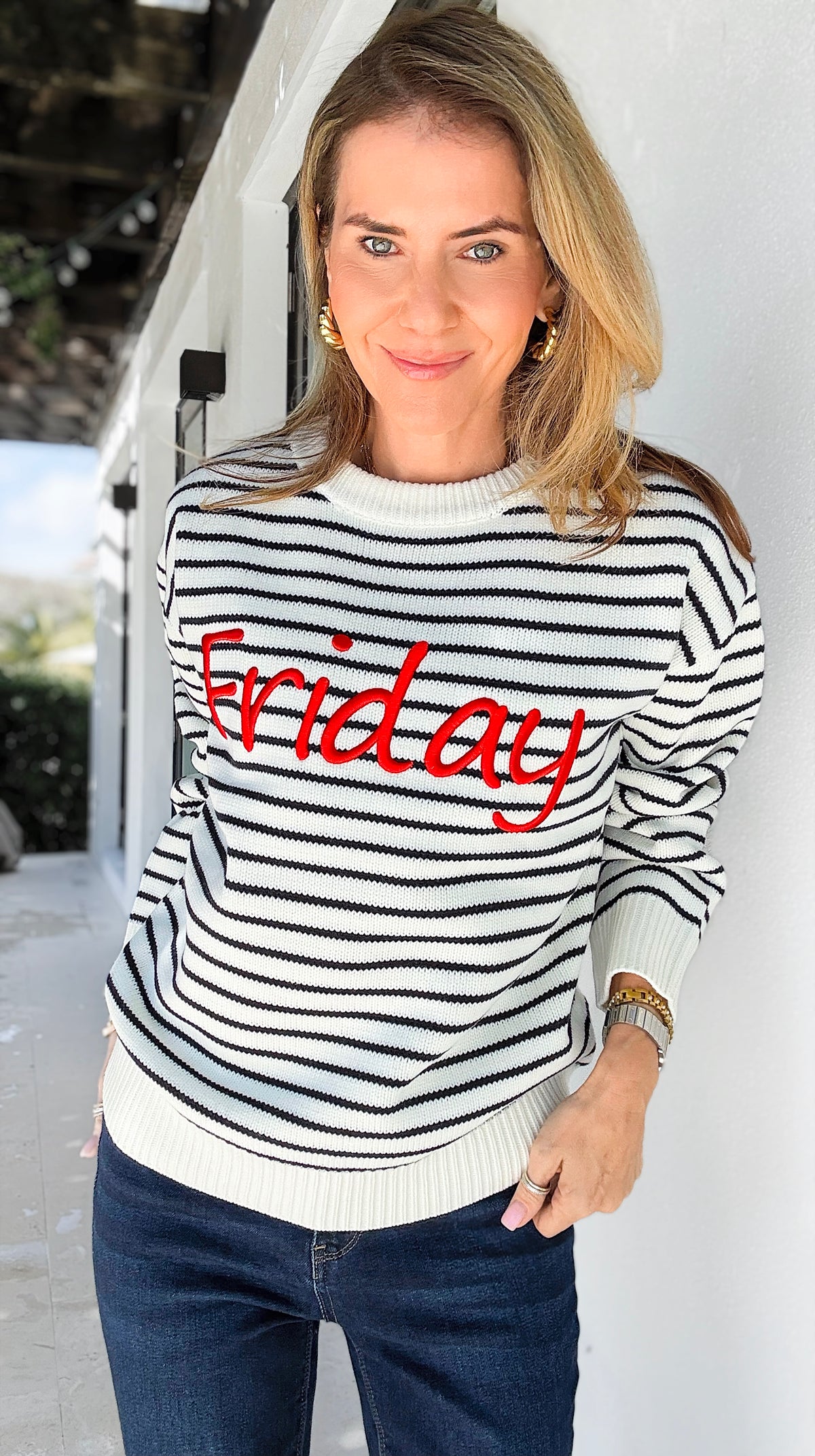 Friday Mood Striped Sweater-140 Sweaters-English Factory-Coastal Bloom Boutique, find the trendiest versions of the popular styles and looks Located in Indialantic, FL