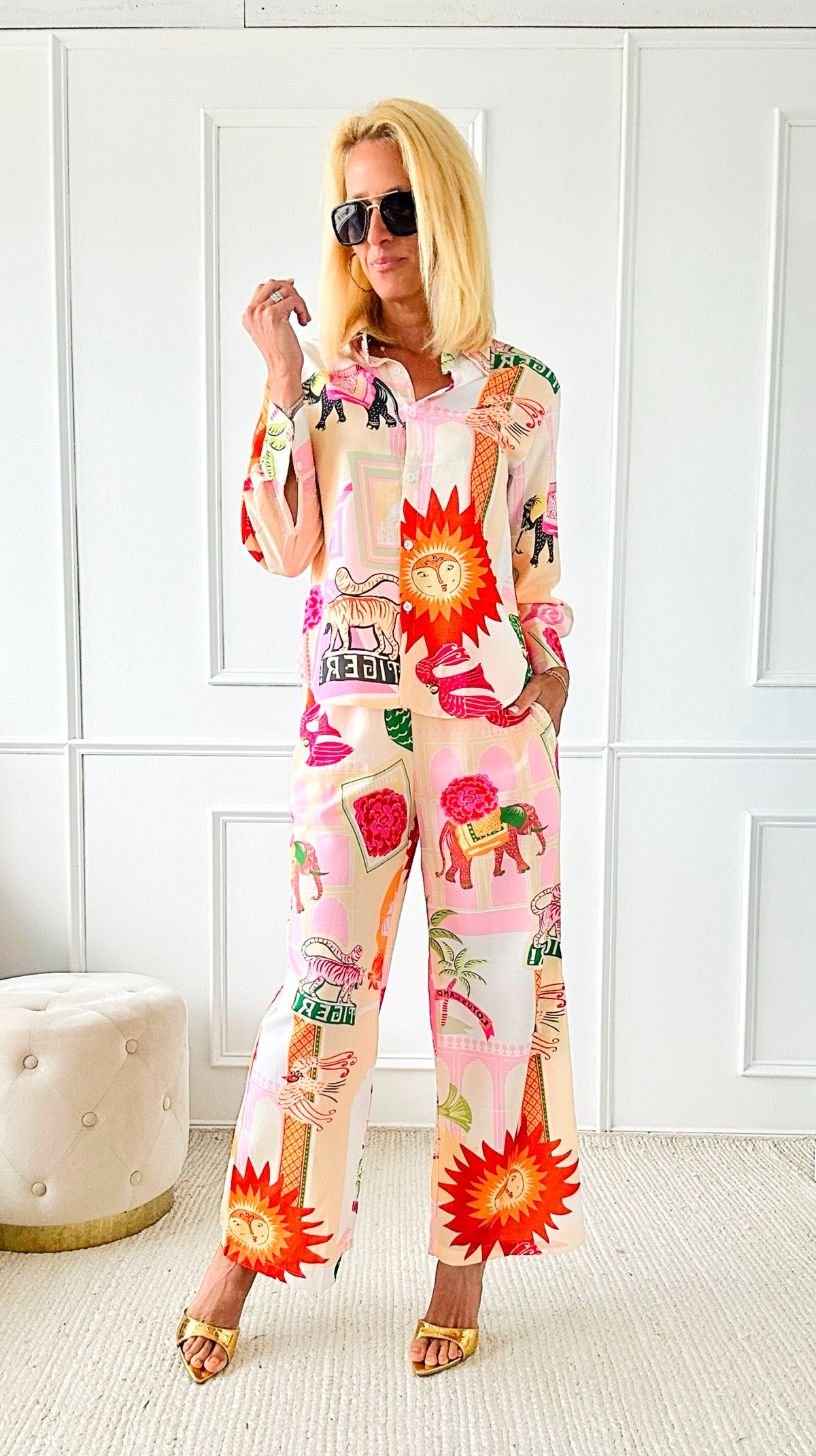 Wild Printed Long Sleeve Button Down Top & Pants Set-200 Dresses/Jumpsuits/Rompers-Sundayup-Coastal Bloom Boutique, find the trendiest versions of the popular styles and looks Located in Indialantic, FL