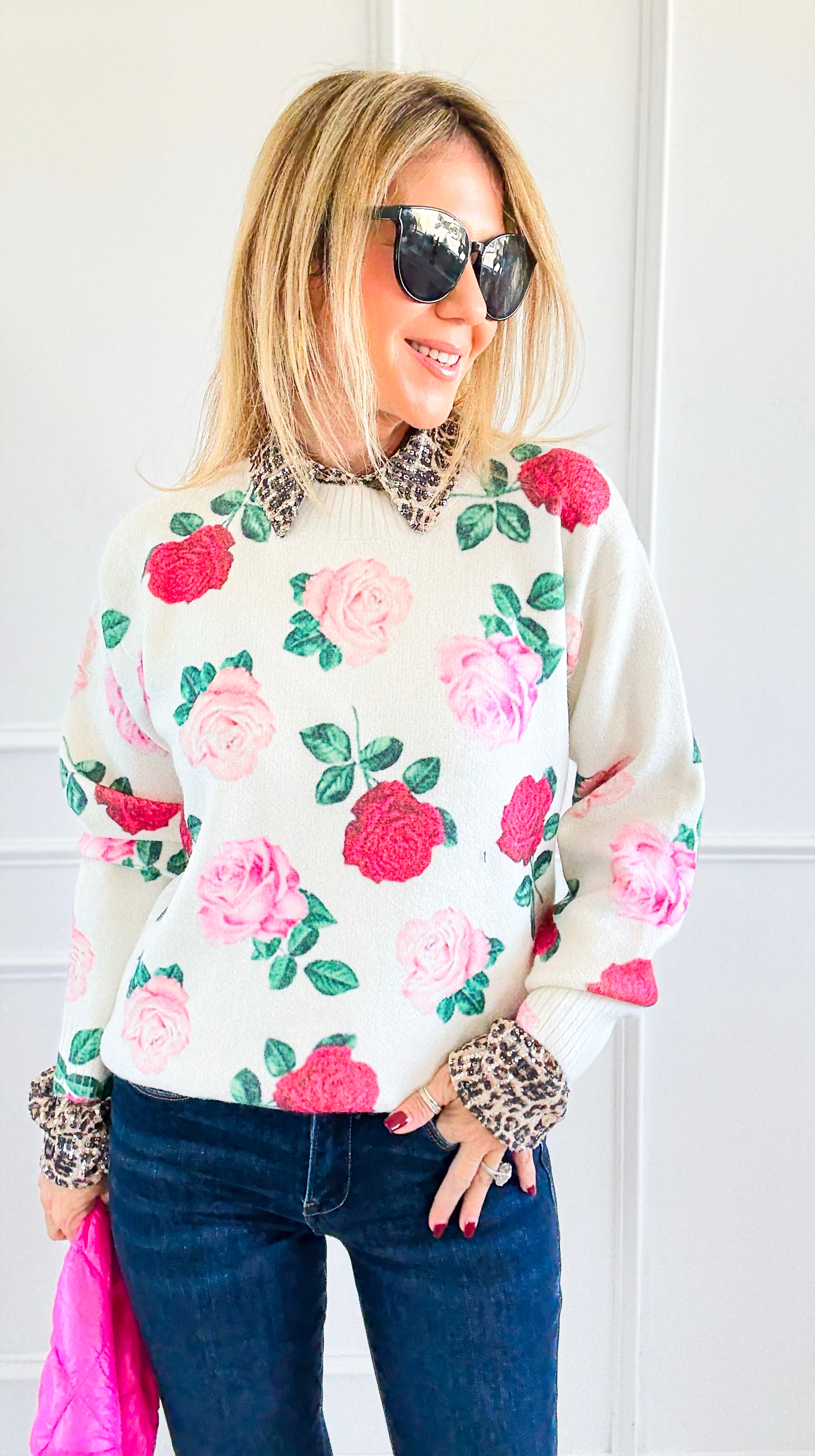 Garden Bloom Crew Neck Sweater-140 Sweaters-Vine & Love-Coastal Bloom Boutique, find the trendiest versions of the popular styles and looks Located in Indialantic, FL
