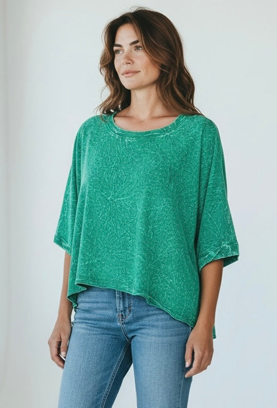 Coastal Crinkle Oversized Tee- Forest-110 short Sleeve Top-Zenana-Coastal Bloom Boutique, find the trendiest versions of the popular styles and looks Located in Indialantic, FL