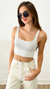 Ribbed Square Neck Cropped Tan Top - White-220 Intimates-Zenana-Coastal Bloom Boutique, find the trendiest versions of the popular styles and looks Located in Indialantic, FL