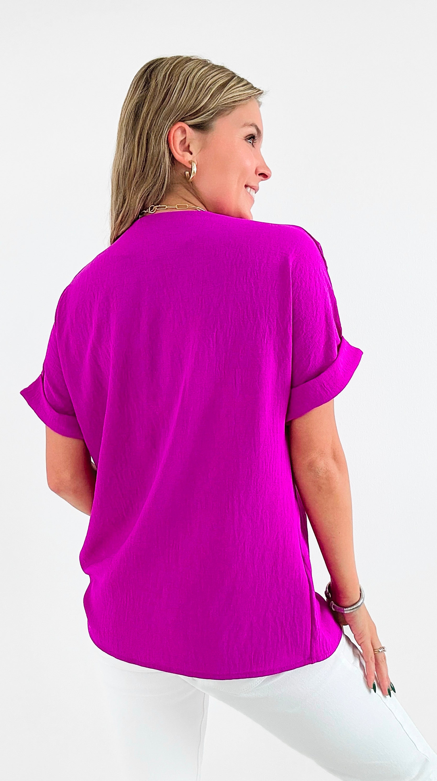 The Jetsetter Blouse - Magenta-110 short Sleeve Top-2 Hearts-Coastal Bloom Boutique, find the trendiest versions of the popular styles and looks Located in Indialantic, FL