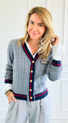 Fashion Varsity Italian Cardigan Sweater-Grey-150 Cardigans/Layers-Italianissimo-Coastal Bloom Boutique, find the trendiest versions of the popular styles and looks Located in Indialantic, FL