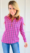 Pre Order- Plaid Allure Zip-Up Top-110 Long Sleeve Tops-Gretchen Scott-Coastal Bloom Boutique, find the trendiest versions of the popular styles and looks Located in Indialantic, FL