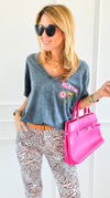 Martini All Night V-Neck Italian Graphic Tee-110 Short Sleeve Tops-FIRSTAGE-Coastal Bloom Boutique, find the trendiest versions of the popular styles and looks Located in Indialantic, FL