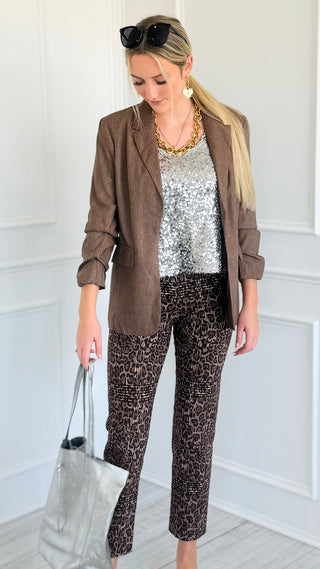 Plaid Leopard Slim Leg Pants