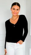 Button Me Up Ribbed Top - Black-130 Long Sleeve Tops-YELETE-Coastal Bloom Boutique, find the trendiest versions of the popular styles and looks Located in Indialantic, FL