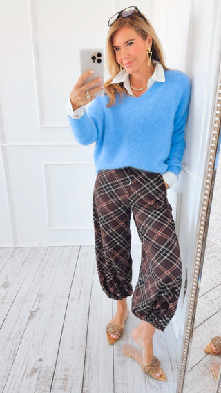 Plaid Cancelled Plans Italian Joggers - Brown
