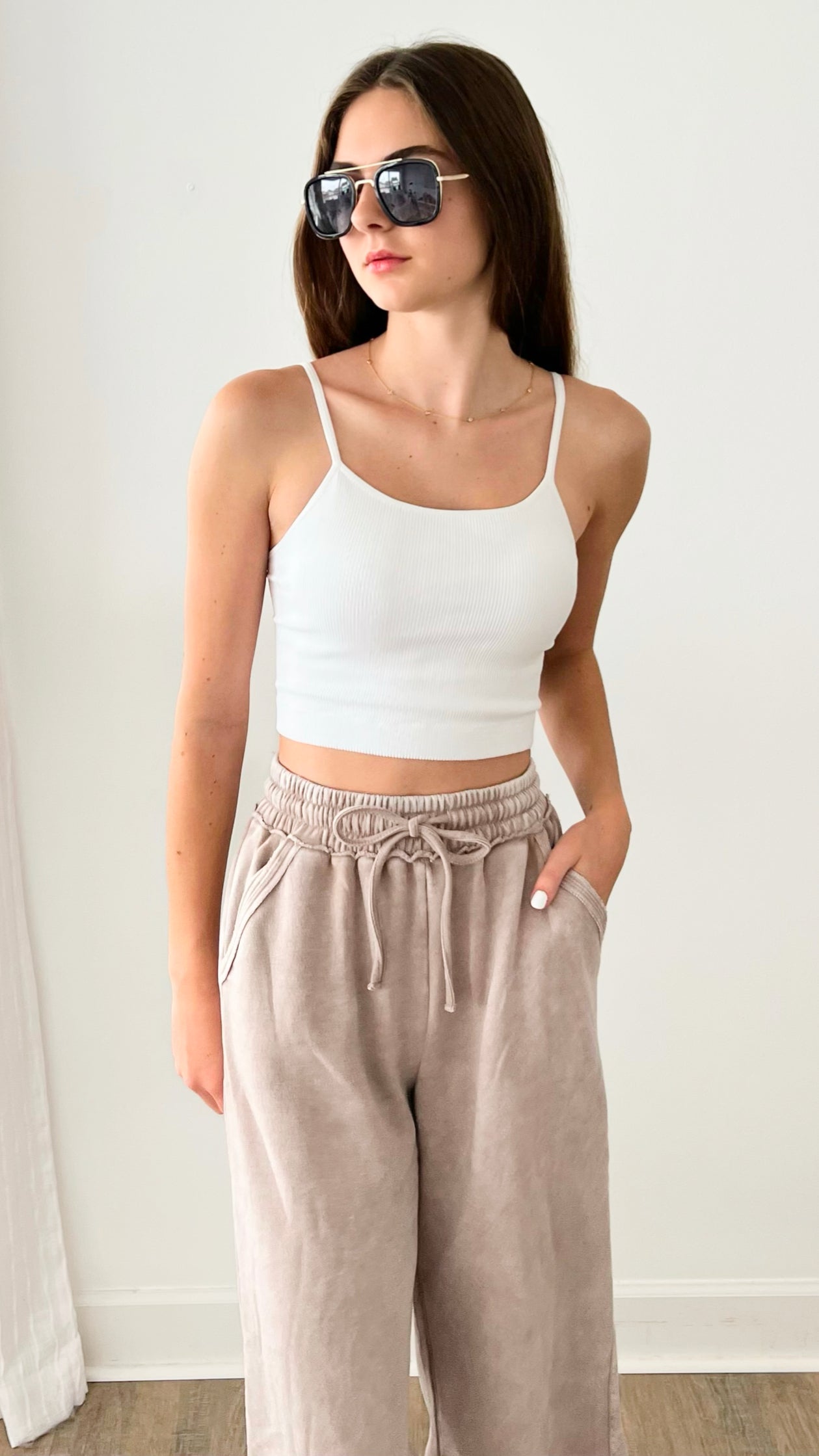 Ubique Cropped Cami - White-220 Intimates-Zenana-Coastal Bloom Boutique, find the trendiest versions of the popular styles and looks Located in Indialantic, FL