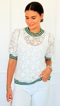 Sporty Muse Floral Lace Top-110 Short Sleeve Tops-oddi-Coastal Bloom Boutique, find the trendiest versions of the popular styles and looks Located in Indialantic, FL