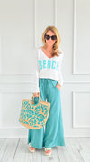French Terry Pigment-Dyed Pants - Turquoise-170 Bottoms-Zenana-Coastal Bloom Boutique, find the trendiest versions of the popular styles and looks Located in Indialantic, FL