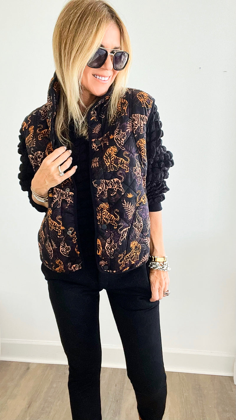 Wild Quilted Vest - Black-160 Jackets-BIBI-Coastal Bloom Boutique, find the trendiest versions of the popular styles and looks Located in Indialantic, FL