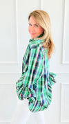 Tartan Ruffle Bell Sleeve Italian Blouse-170 Bottoms-TATTOO Z-Coastal Bloom Boutique, find the trendiest versions of the popular styles and looks Located in Indialantic, FL