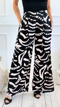 Midnight Muse Palazzo Pant - Black Cream Urb-100 Pants-spin usa-Coastal Bloom Boutique, find the trendiest versions of the popular styles and looks Located in Indialantic, FL
