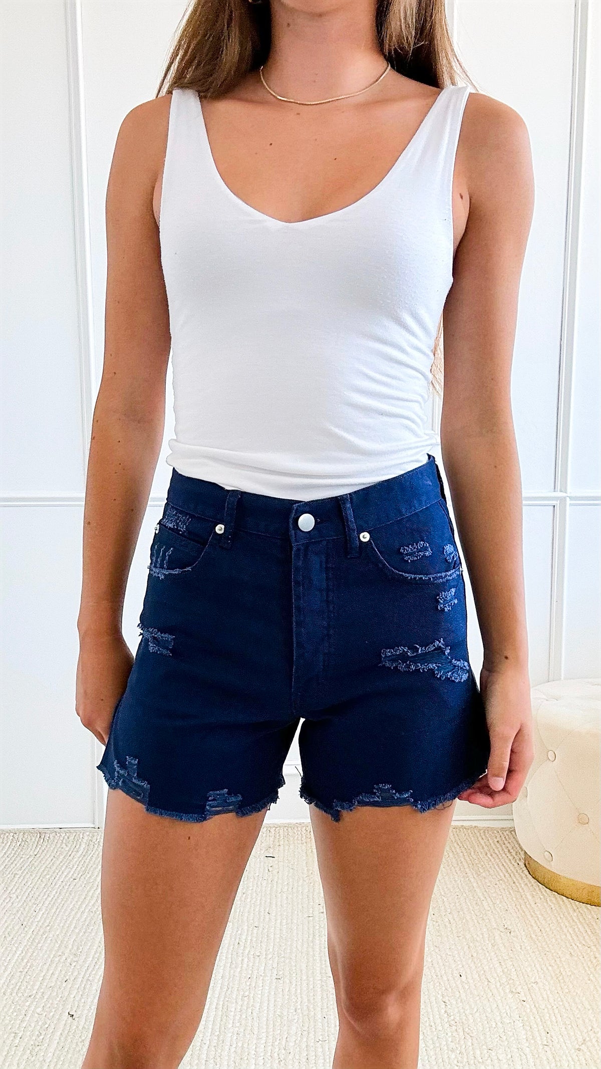 High Rise Ripped Denim Shorts-170 Bottoms-Anniewear-Coastal Bloom Boutique, find the trendiest versions of the popular styles and looks Located in Indialantic, FL