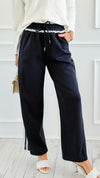 Track Luxe Drawstring Pants - Navy-170 Bottoms-7Mango7-Coastal Bloom Boutique, find the trendiest versions of the popular styles and looks Located in Indialantic, FL