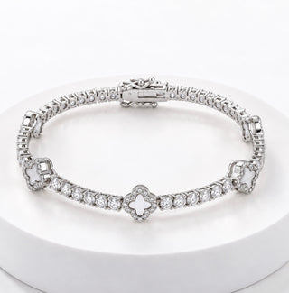 CZ Eternity Clover Station Bracelet - MOP
