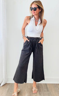 Acid Wash Fleece Palazzo Sweat Pants - Ash Black-170 Bottoms-Zenana-Coastal Bloom Boutique, find the trendiest versions of the popular styles and looks Located in Indialantic, FL