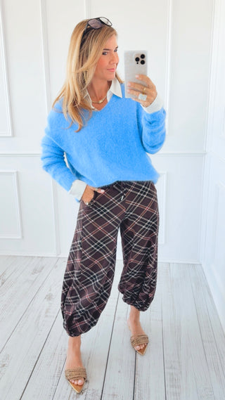 Plaid Cancelled Plans Italian Joggers - Brown