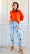 Blossom Brushwork Italian Denim Pant-190 Denim-Italianissimo-Coastal Bloom Boutique, find the trendiest versions of the popular styles and looks Located in Indialantic, FL