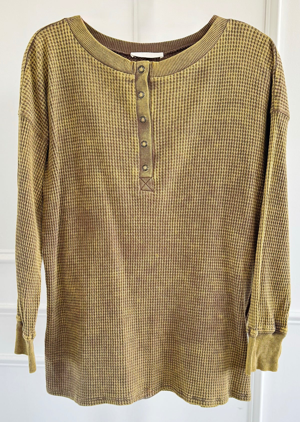 Sugar Kiss Waffle Knit Henley Top - Mocha-110 Long Sleeve Tops-Zenana-Coastal Bloom Boutique, find the trendiest versions of the popular styles and looks Located in Indialantic, FL