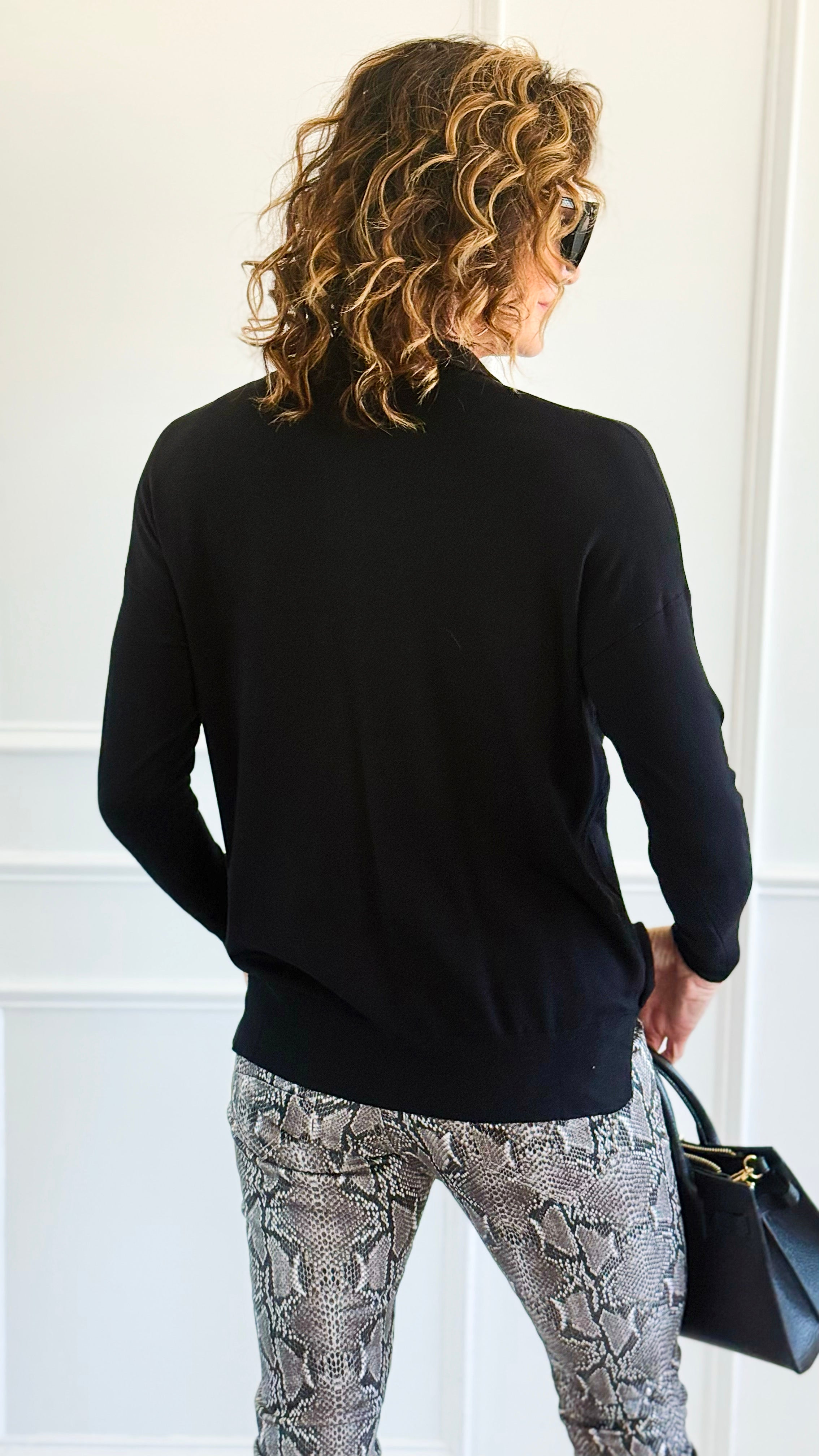 Polished Collar Knit Polo Top - Black-130 Long Sleeve Tops-ROUSSEAU-Coastal Bloom Boutique, find the trendiest versions of the popular styles and looks Located in Indialantic, FL