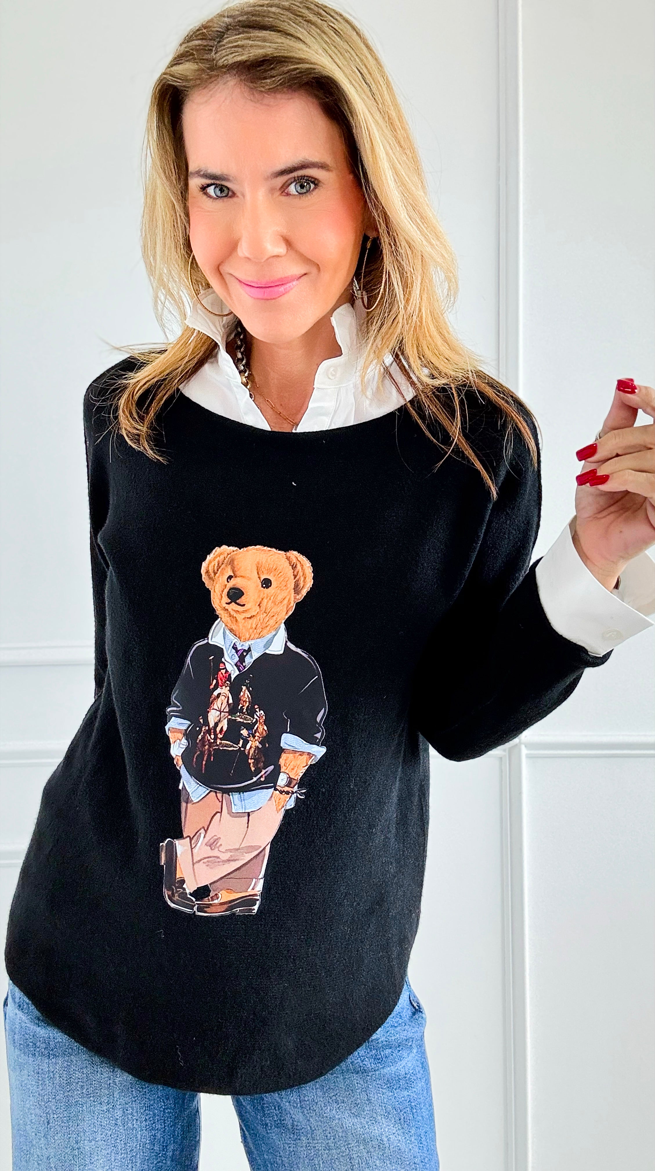 Jerry The Bear Italian Pullover- Black-140 Sweaters-Italianissimo-Coastal Bloom Boutique, find the trendiest versions of the popular styles and looks Located in Indialantic, FL