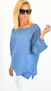 Coastal Charm Italian Linen Top - Steel Blue-100 Sleeveless Tops-Italianissimo-Coastal Bloom Boutique, find the trendiest versions of the popular styles and looks Located in Indialantic, FL