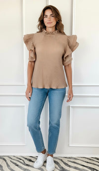 Frilled Noir Flutter Top - Champagne-110 short Sleeve Top-Lovesong-Coastal Bloom Boutique, find the trendiest versions of the popular styles and looks Located in Indialantic, FL