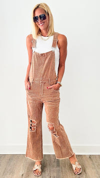 Distressed Vintage Wash Overalls - Vintage Camel-170 Bottoms-BIBI-Coastal Bloom Boutique, find the trendiest versions of the popular styles and looks Located in Indialantic, FL