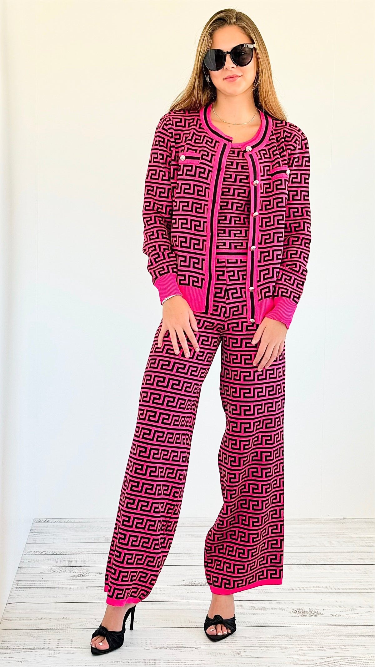 Bold Greek Knit Set- Fuchsia-210 Loungewear/Sets-Chasing Bandits-Coastal Bloom Boutique, find the trendiest versions of the popular styles and looks Located in Indialantic, FL