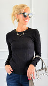 Hailey Knit Pullover Top - Black-140 Sweaters-Cielo-Coastal Bloom Boutique, find the trendiest versions of the popular styles and looks Located in Indialantic, FL